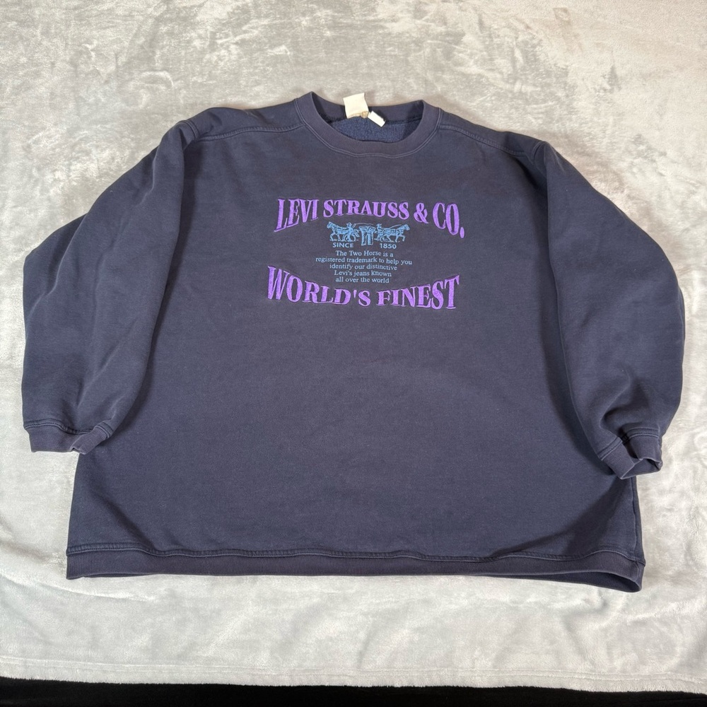 Vintage Levis Strauss Embroidered Sweatshirt Womens L (Fits 1X) Faded Blue READ! - Picture 1 of 11